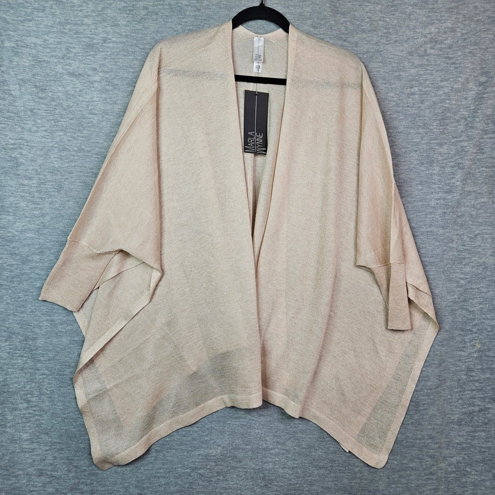 MarlaWynne Butterfly Topper Champagne Sand Metallic Knit Open Front Cardigan NWT